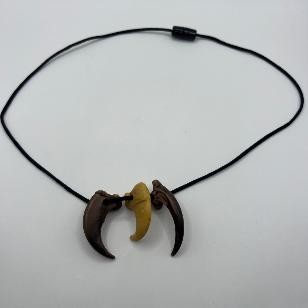 3 Claw Tooth Pendant Necklace Tribal Boho Primitive Style Black Cord Unisex - Picture 9 of 10
